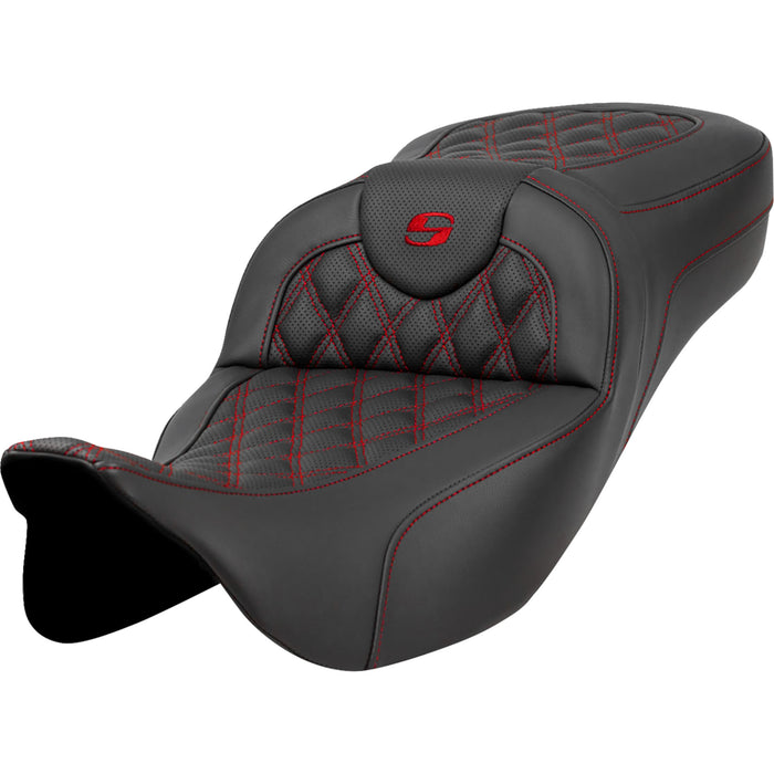 SADDLEMEN 0801-1588 A808-07B-184RED Extended Reach Roadsofa™ Seat-Lattice Stitch - Red Stitch - without Backrest - FL '08-'23