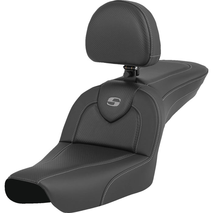 SADDLEMEN 0803-0751 804-05-185BR RoadSofa™ Seat - Carbon Fiber - with Driver Backrest - FXDWG '04-'05