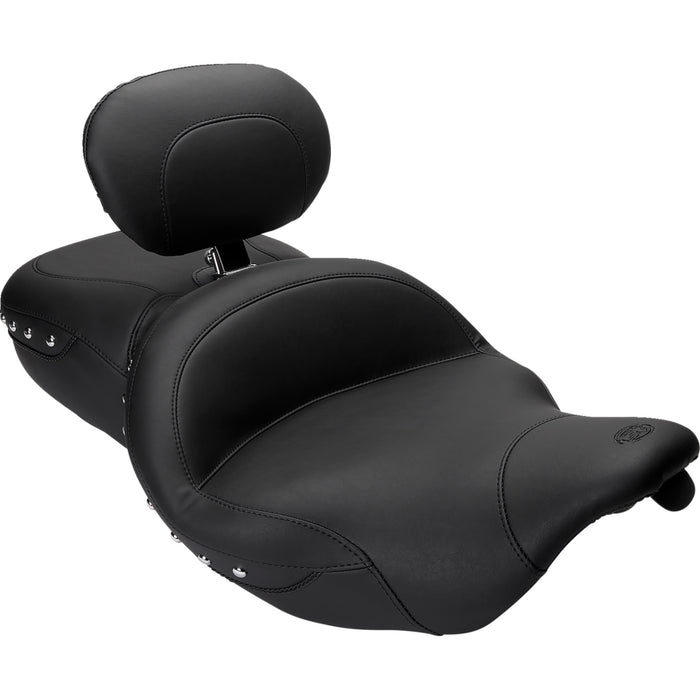 MUSTANG 0801-0566 79579 Super Touring 2-Up Seat with Driver Backrest Option - Chrome Studded - Driver's Backrest