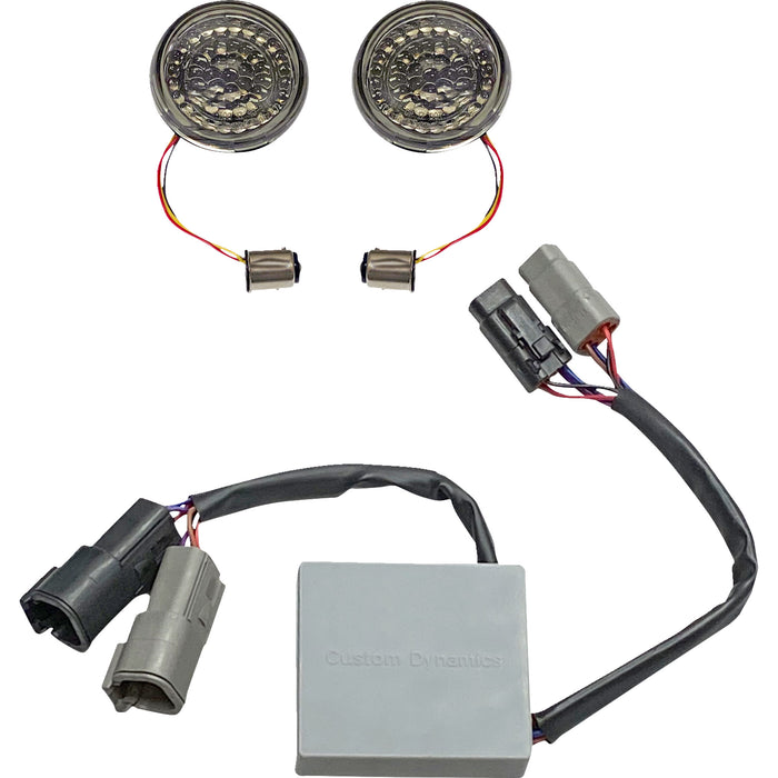 CUSTOM DYNAMICS 2020-2123 CD-STS-BRK SMART LED 1157 Bullet Turn Signals with Controller - Solid Amber Turn, Red Run/Brake w/ Brake Strobe for Softail