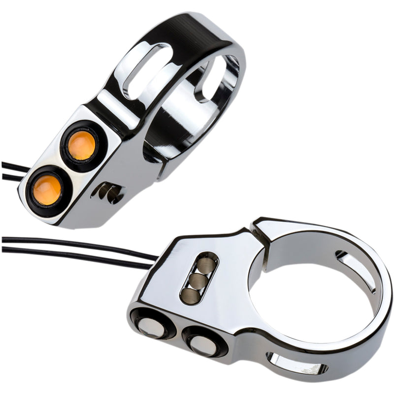 JOKER MACHINE 2020-1300 05-200-1C Rat Eye LED Fork Mount Turn Signals - 39 mm - Chrome