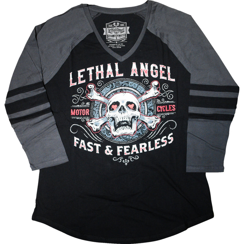LETHAL THREAT 3031-4210 LA70203S Women's Fast & Fearless Raglan Sleeve Shirt black/gray - small