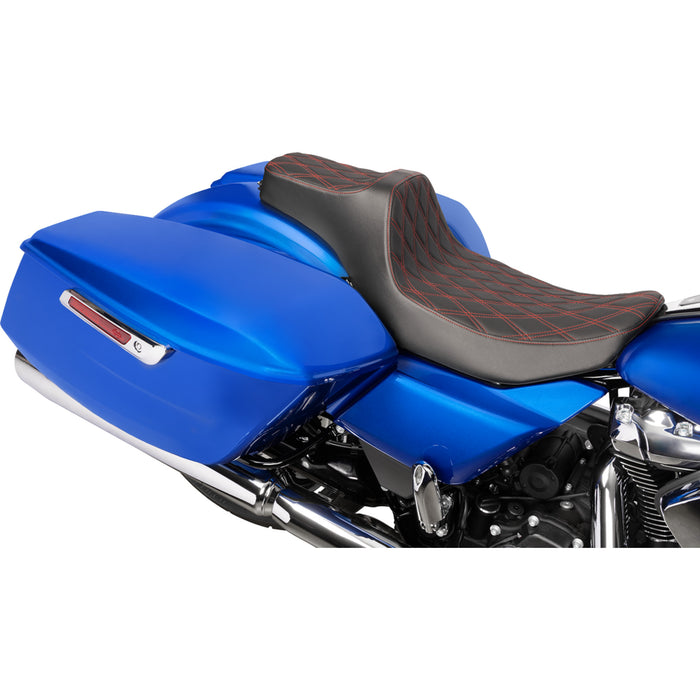DRAG SPECIALTIES SEATS 0801-2061 Extended Reach Predator III Seat Extended Reach Predator III Set - Vinyl - Red Double Diamond Stitch - FLT/FLH '23-'24