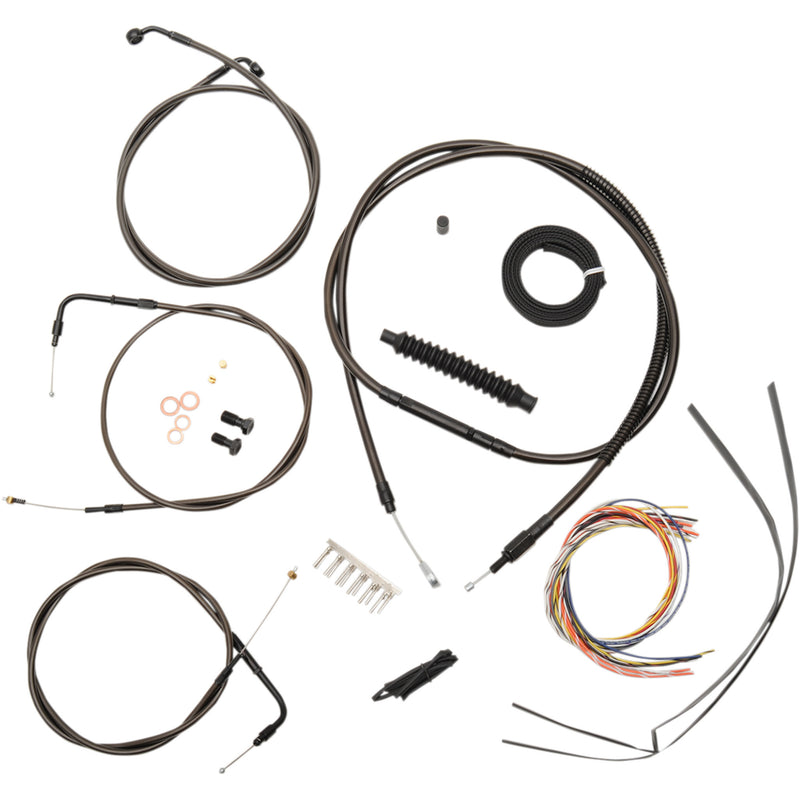 LA Choppers Complete Midnight Braided Handlebar Cable Brake Line Kit — Standard 15"-17" Handlebars - LA-8100KT2-16M For Harley Softail 1996-2006