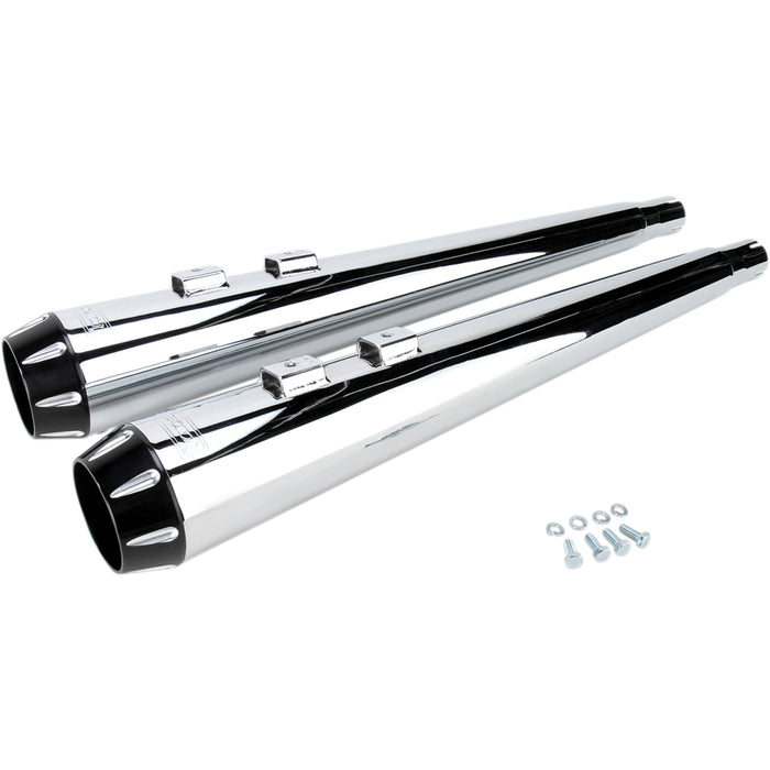 BASSANI XHAUST 1801-0515 FLH-517RL Megaphone Slip-On Mufflers - Chr/Blk - Fluted - Performance Baffle