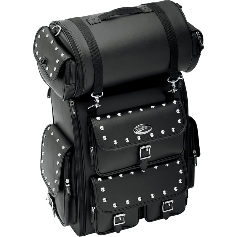 SADDLEMEN 3515-0097 EX000263 EX2200S Sissy Bar Bag with Studded Roll Bag Sissy Bar Bag - Desperado - Black Studded