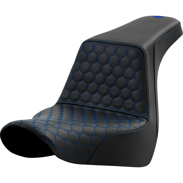 SADDLEMEN 0802-1582 A818-29-177BLU Honeycomb Step-Up Seat - Blue Stitching - FL/FX '18-'24