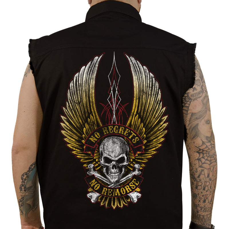 LETHAL THREAT 3040-3370 CO60190XXXL No Regrets Printed Sleeveless Button Down Shirt black - 3xl