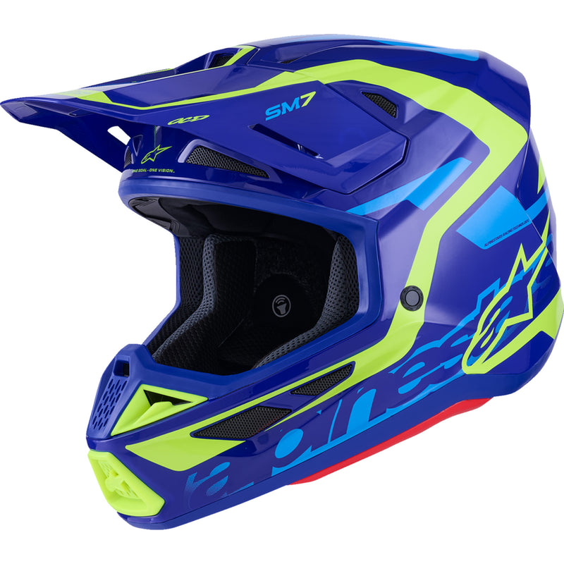 ALPINESTARS SM7 Deed Helmet - Gloss Blue/Yellow Fluo