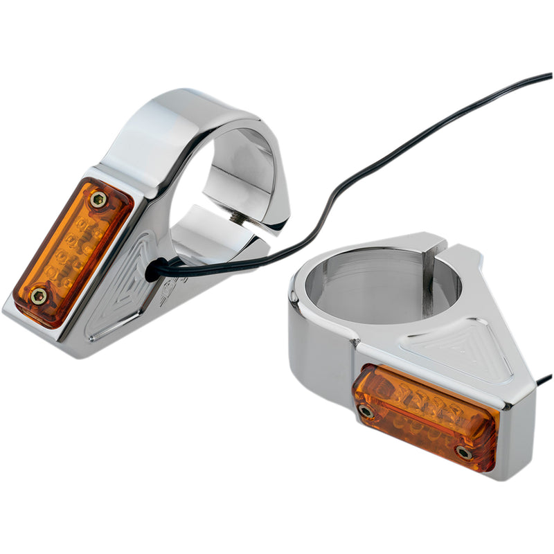 JOKER MACHINE 2020-1450 05-300-3 Rectangle LED Fork Mount Turn Signals - 39 mm - Chrome