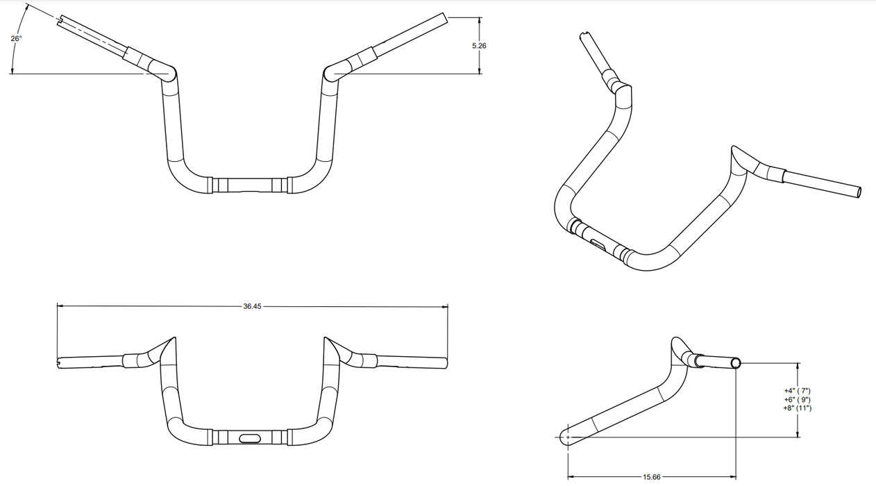 Tab Performance Indian Folsom Prison Series Handlebars Black Black, Plus 6 - FOLSOM-BARS-INDIAN-BLACK-PLUS-6 For Indian 2018-2024