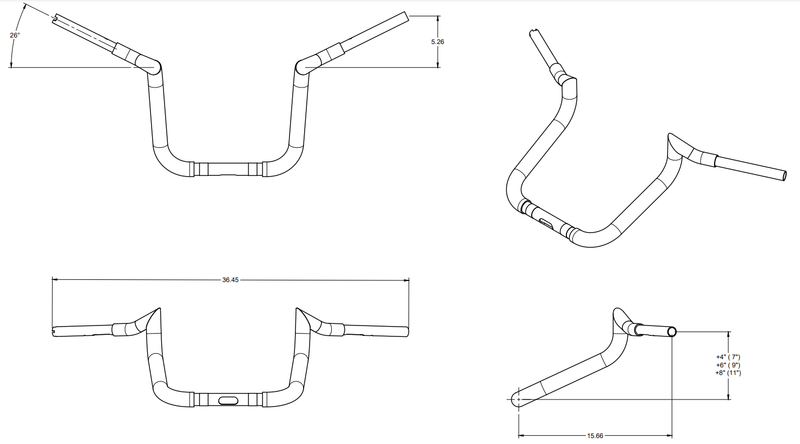 Tab Performance Indian Folsom Prison Series Handlebars Black Plus 8 - FOLSOM-BARS-INDIAN-BLACK-PLUS-8 For Indian 2018-2024