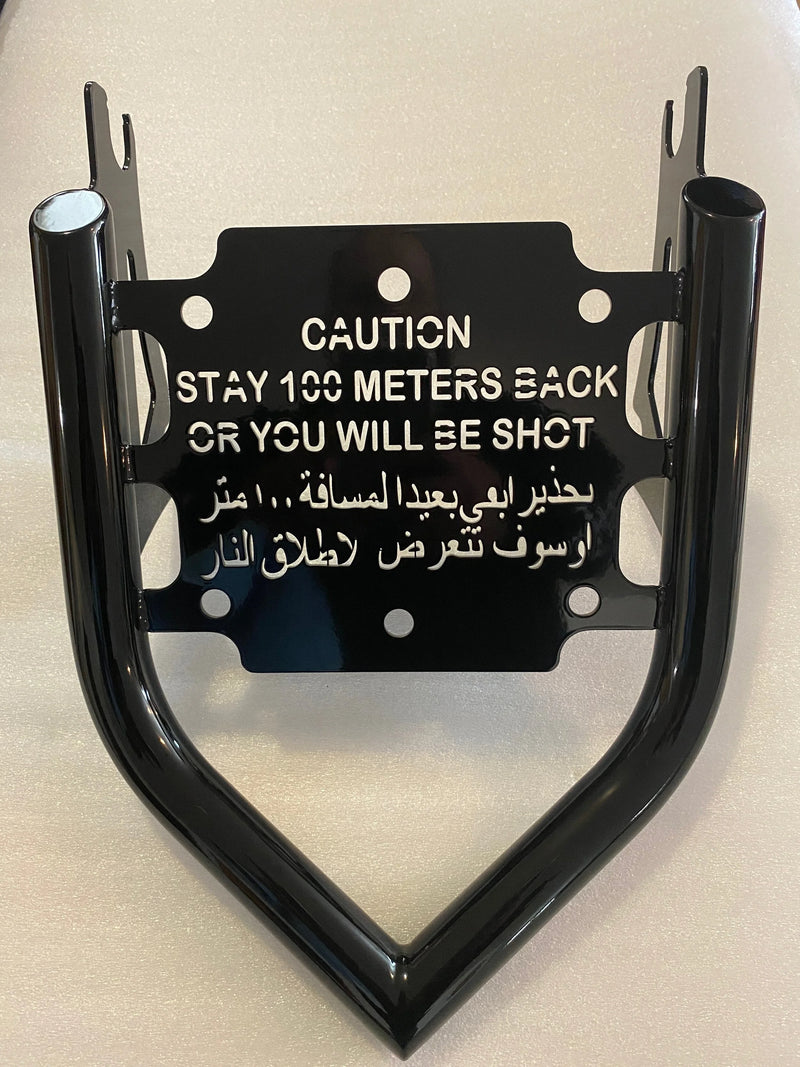 Siouxicide Choppers Indian Military Luggage Rack Caution, Gloss Black For Indian 2009-2026