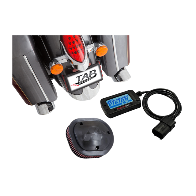 Tab Performance Indian Touring Stage 1 Kit - Black Slip-On Exhaust, PV3-2902C Tuner, K&N Air Filter, Chrome Slash Tips, 4" Zombie Baffles CHIEF-STG1-211-2291-PL-1814-C-Z
