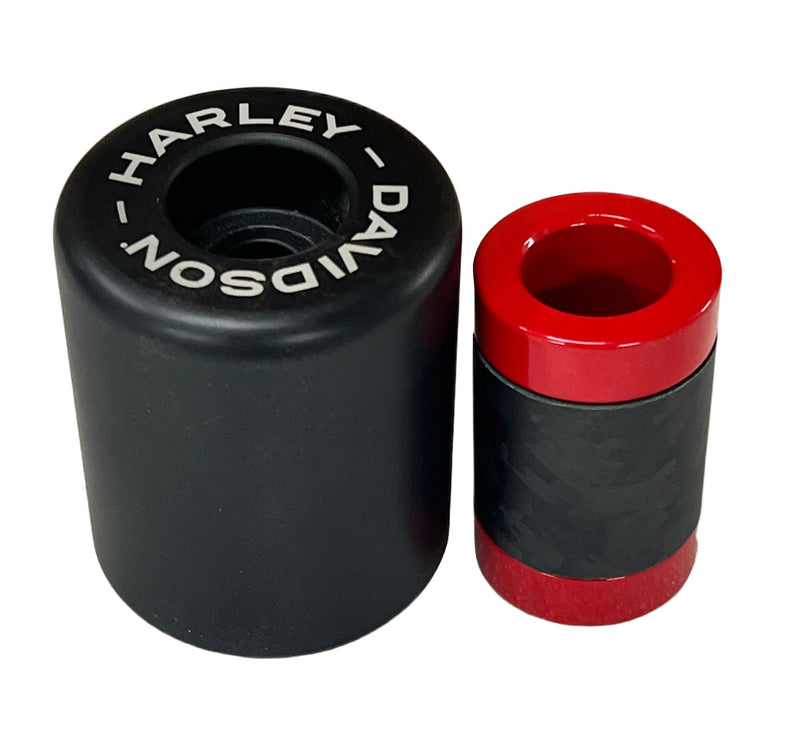 SBC Performance Harley Flat-Out Bar Carbon Fiber End Caps (Set of 2) — Black / Weaved