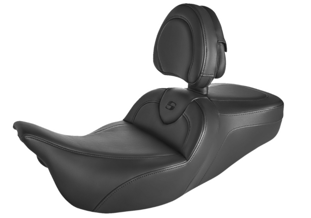 SADDLEMEN 0801-1396 808-07B-187BR Roadsofa Standard Reach Seat - Black/Black Stitching - With Backrest - '08-'23 FL