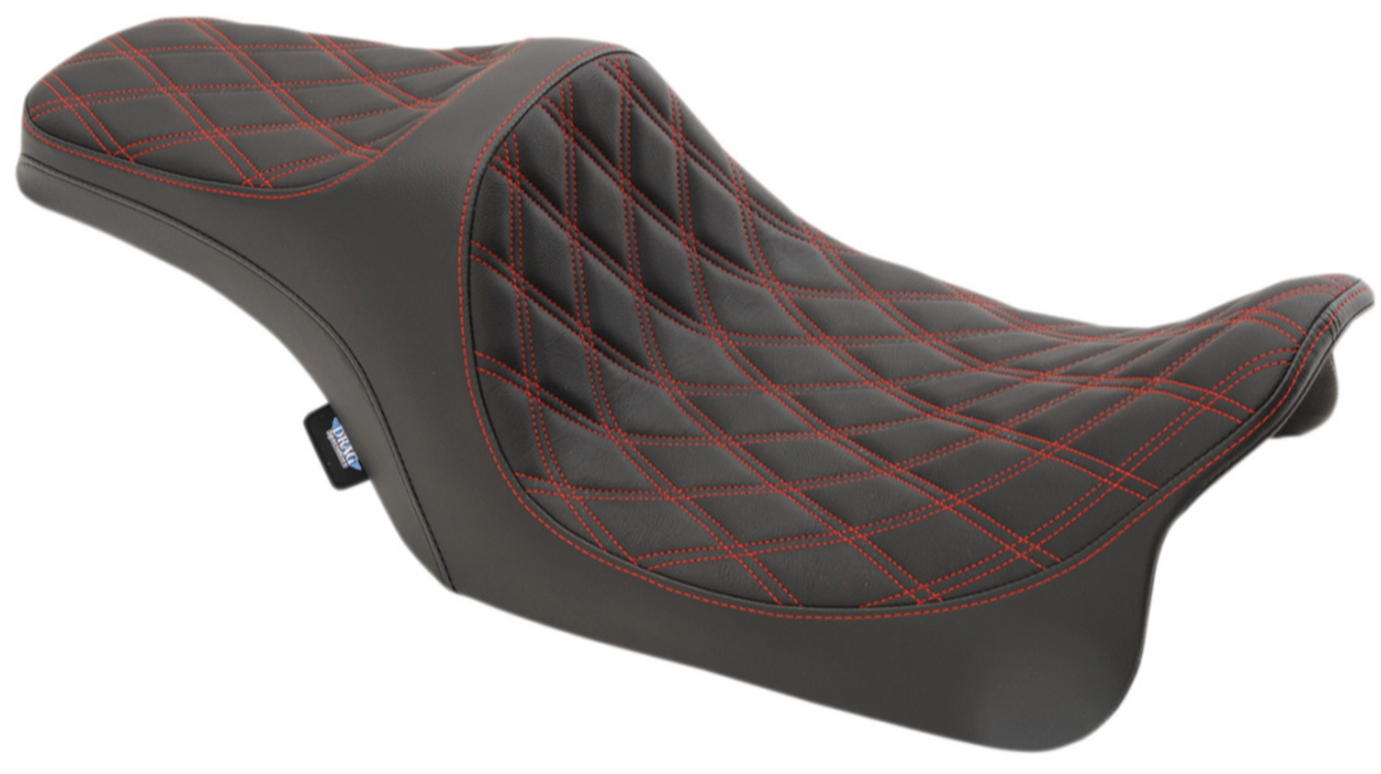 (OPEN BOX) DRAG SPECIALTIES 0801-1116 Predator III Seat - Double Diamond - Vinyl - Red Stitched - FL