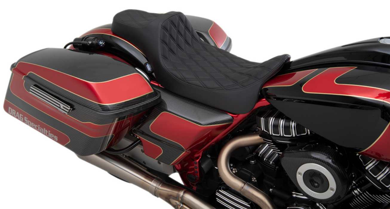 (OPEN BOX) DRAG SPECIALTIES 0801-1260 Extended Reach Predator III Seat - Double Diamond -Vinyl