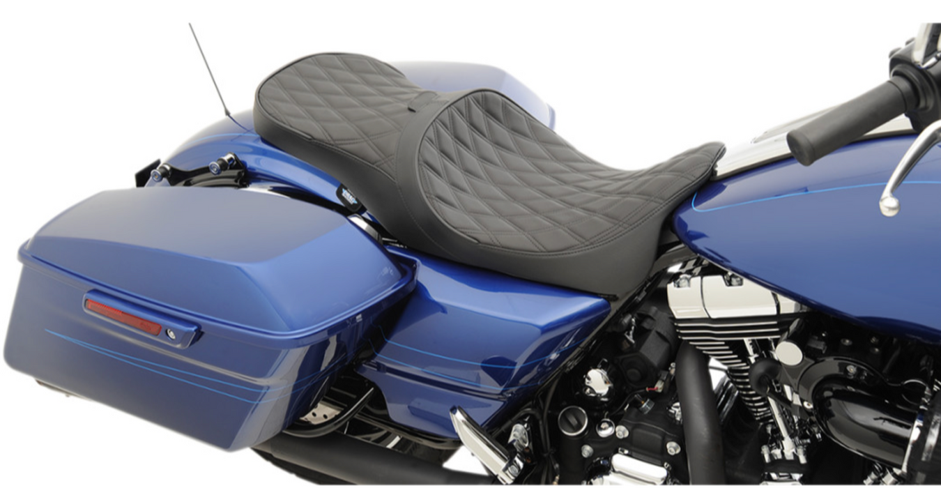 (OPEN BOX) DRAG SPECIALTIES 0801-1008 Backrest Compatible 2-Up Leather Low Touring Seat — Double Diamond - Driver's Backrest (Sold Separately)