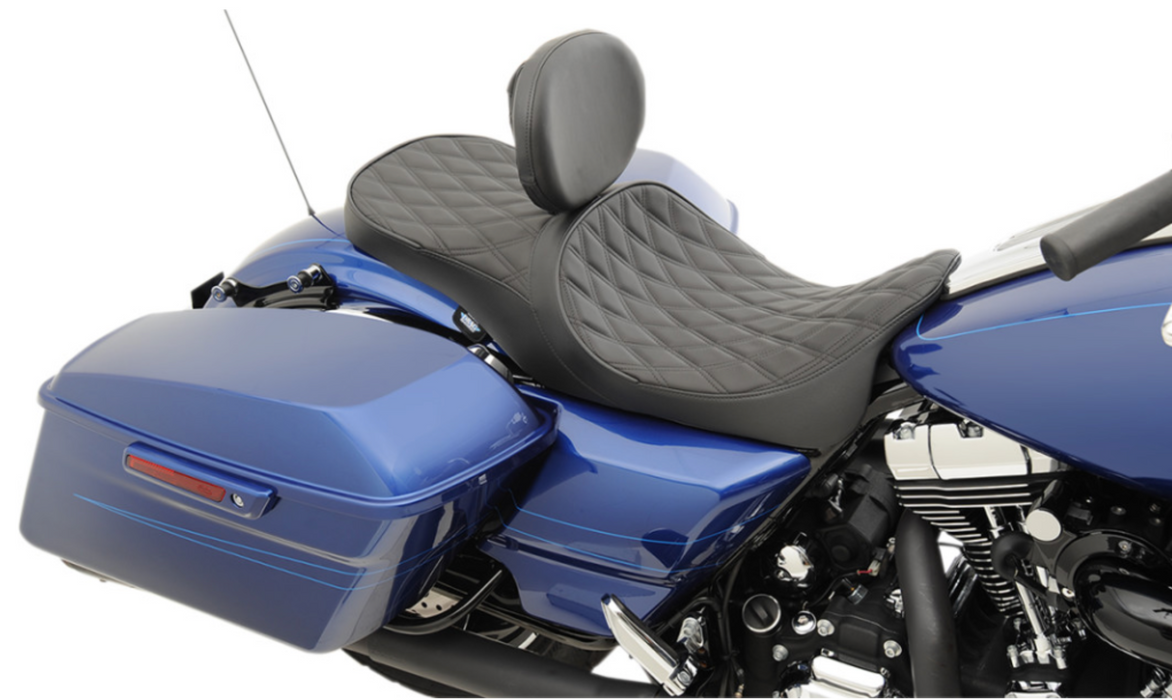 (OPEN BOX) DRAG SPECIALTIES 0801-1008 Backrest Compatible 2-Up Leather Low Touring Seat — Double Diamond - Driver's Backrest (Sold Separately)