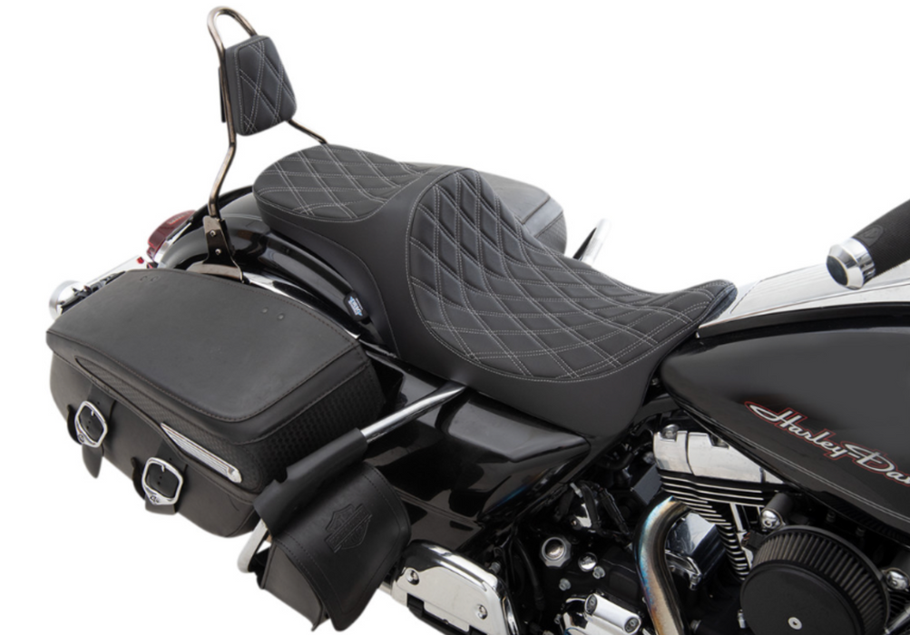 DRAG SPECIALTIES 0801-1305 Predator III 2-Up Seat - Double Diamond - Silver Thread - FL '08-'23