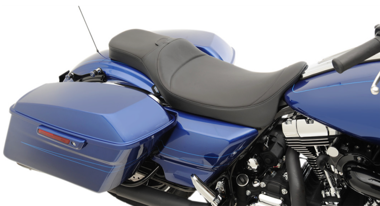 (OPEN BOX) DRAG SPECIALTIES 0801-1005 Extended Reach 2-Up Predator Seat - Mild Stitched - Driver's Backrest - FL '08-'22