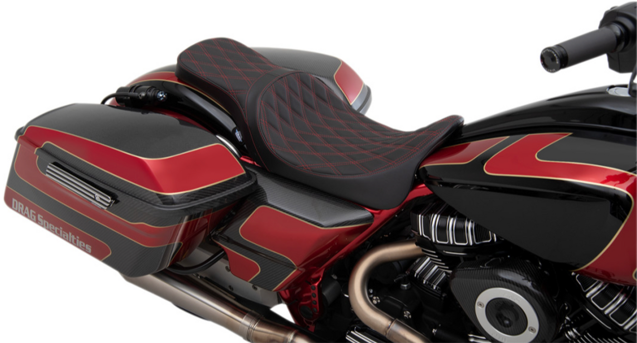 DRAG SPECIALTIES 0801-1272 Predator 2-Up Seat - Double Diamond - Red Stitching - FL '08-'22