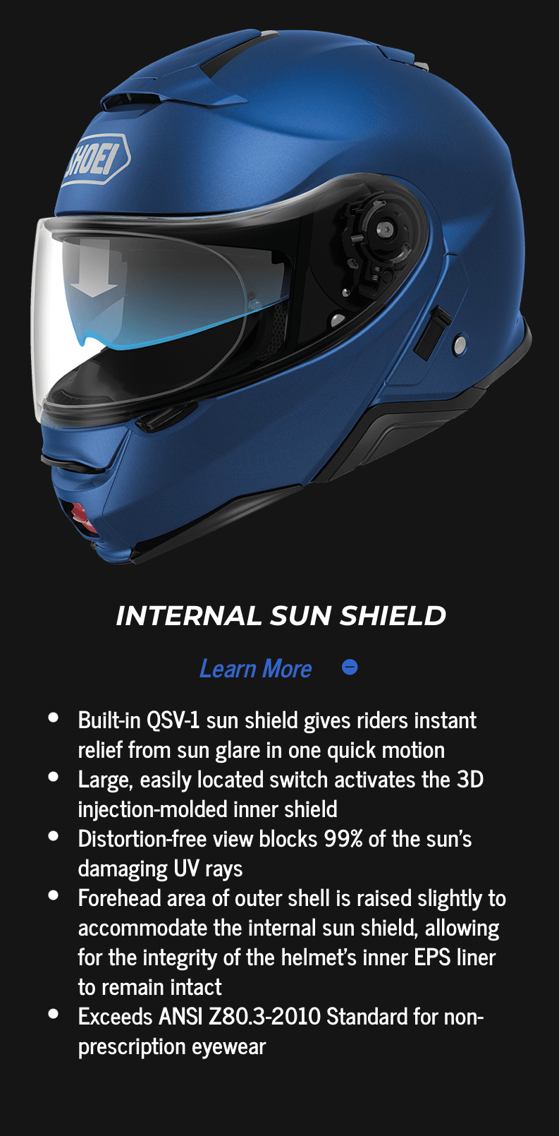 SHOEI QSV-1 INTERNAL SUN SHIELD FITS NEOTEC II, GT-AIR, J-CRUISE, NEOTEC