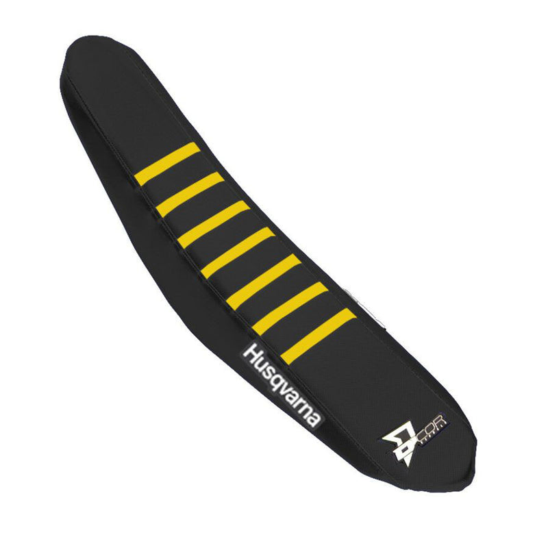 D'cor Visuals D-Cor Seat Cover Black With Yellow Ribs HUS - 30-70-101 Husqvarna 17/14 2018-2024