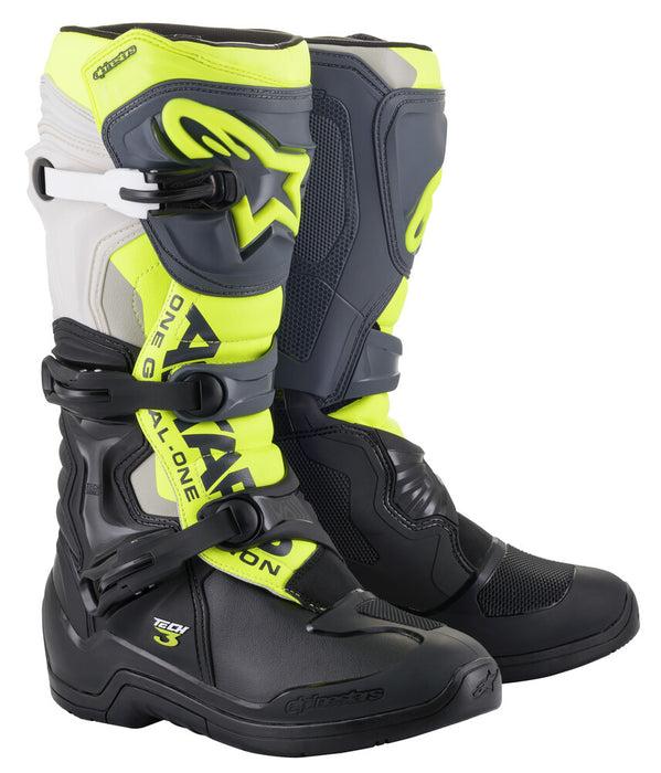 Alpinestars 482-29110 2013018-1055-10 TECH 3 BOOTS BLK/COOL GREY/YLW/FLUO SZ 10