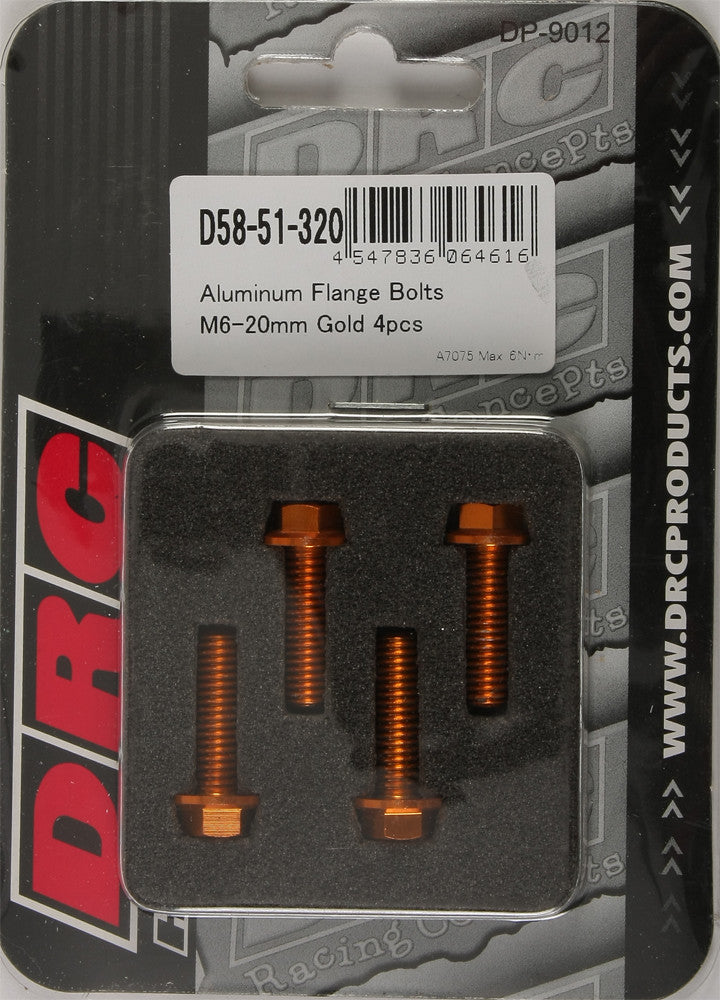 Drc 634-8320G D58-51-320 ALUMINUM FLANGE BOLTS GOLD M6X20MM 4/PK