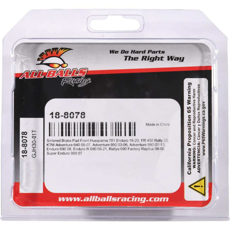 All Balls Brake PAD Kit Sintered - 18-8078 Husqvarna 701 Enduro / Enduro 701 / 450 Rally 2016-2021