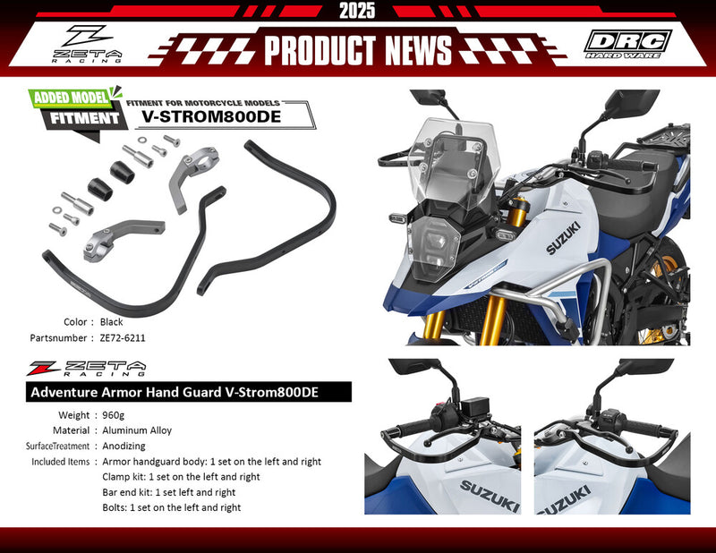 Zeta Adventure Armor Handguards PR Black - ZE72-6211 Suzuki 800DE Strom 800DE / 800DE Strom 800DE Adventure / -Strom 800DE Adventure 2023-2025