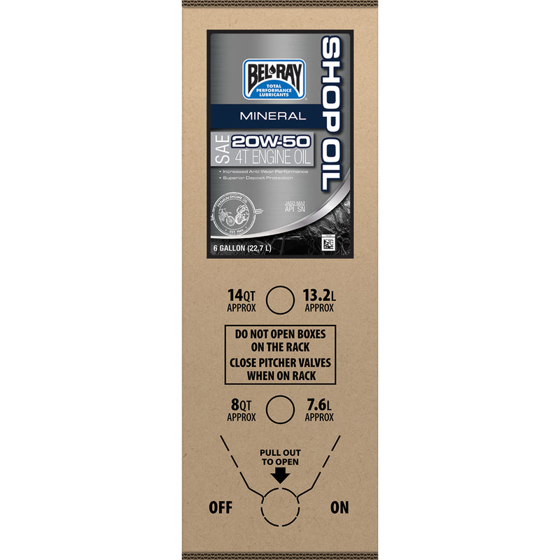 BEL-RAY 3601-0859 301291150033 Engine Oil Shop Oil - 20W-50 - 6 U.S. gal - Bag-In-Box