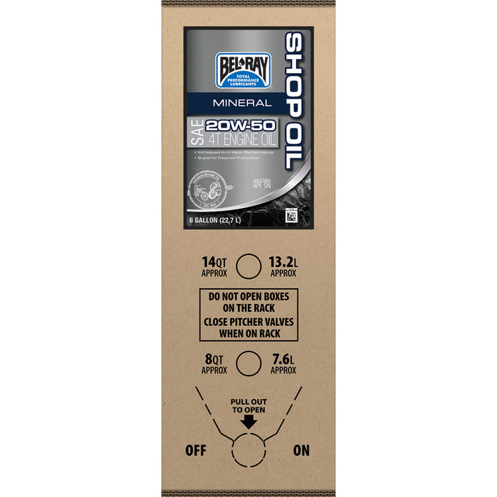 BEL-RAY 3601-0859 301291150033 Engine Oil Shop Oil - 20W-50 - 6 U.S. gal - Bag-In-Box