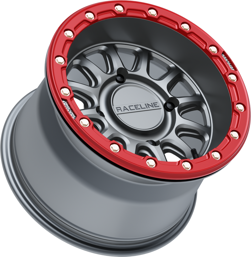 Raceline Wheels 570-2129 A14GR-57056+10 ALPHA WHEEL 4/156 GUNMETAL/RED 15X7 (+10MM)
