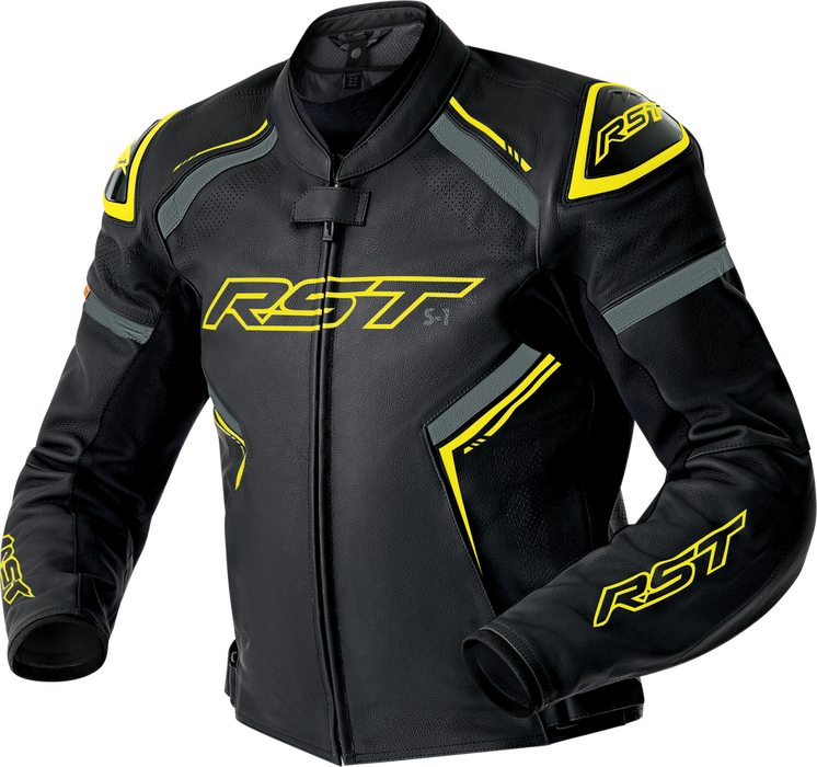 Rst 556-3605246 103605F.YEL-46 S1 D3O LEATHER JACKET BLK/GRY/FLO YEL XL