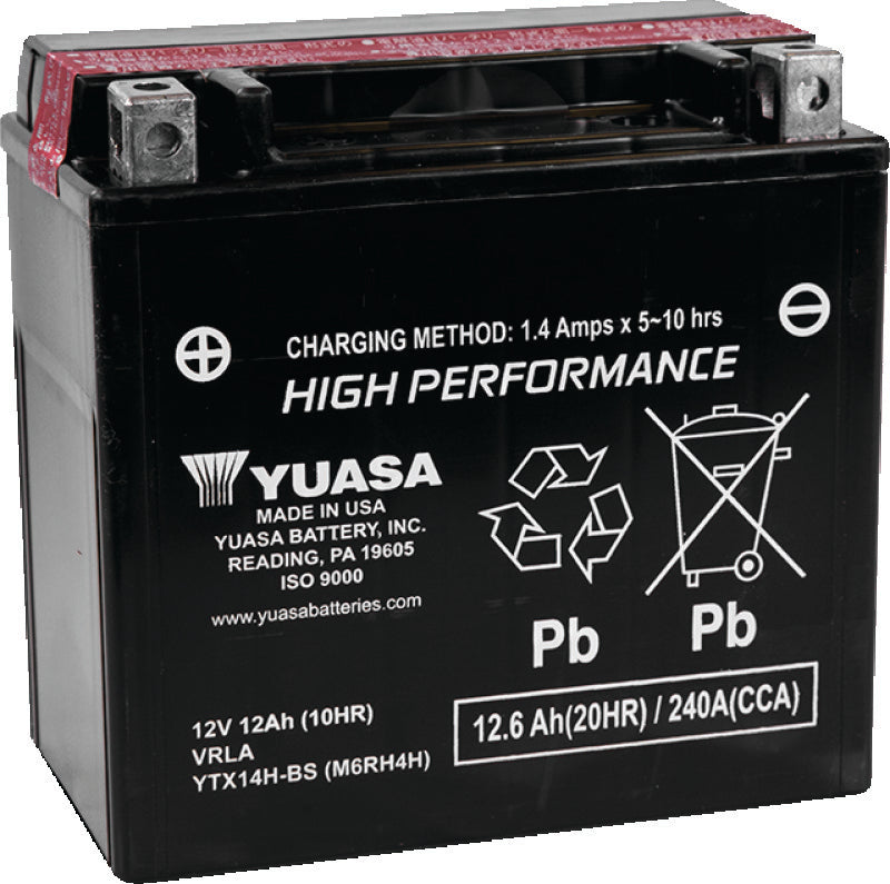 Yuasa Battery YUAM6RH4H Yuasa YTX14H-BS High Performance AGM 12-Volt Battery W/bottle - Photo - Primary