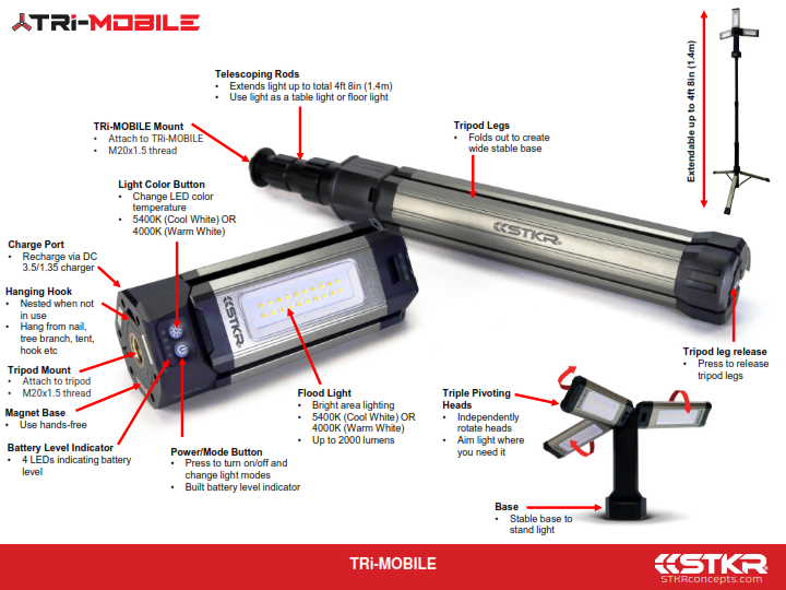 Stkr TRI-Mobile Work Light With Tripod 2000 Lumen - 12681