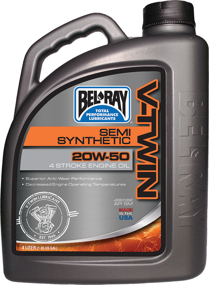 Bel-ray 840-14814 96910-BT4 V-TWIN SEMI-SYN ENGINE OIL 20W50 4L