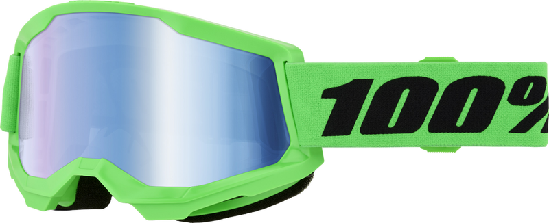 100% 610-5405 50028-10027 STRATA 2 GOGGLE NEON GREEN- BLUE MIRROR LENS