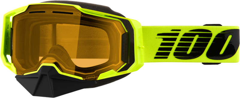100% 610-5420 50007-10009 ARMEGA SNOWMOBILE GOGGLE NEON YLW W/ YELLOW LENS