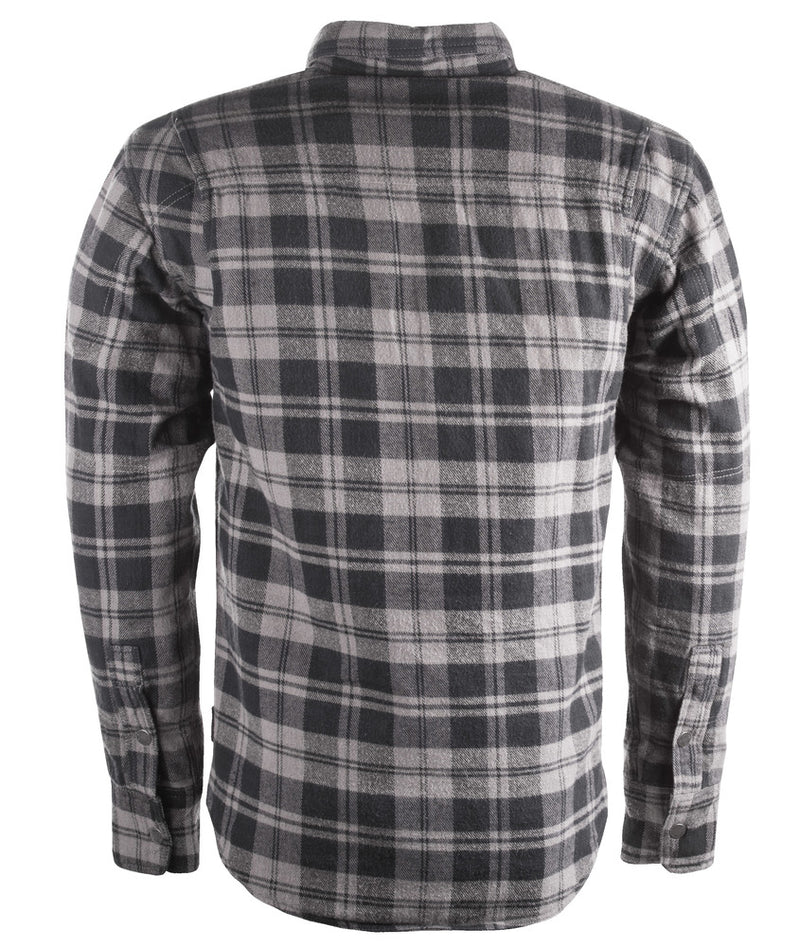 Rear angle of the Marksman Flannel in grey and black
