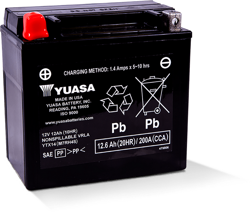 Yuasa Battery YTX14 Sealed Factory Activated - YUAM7RH4S For Harley -Rod / Night Rod / Street Rod 2002-2007 | BMW Motorcycles 2005-2019