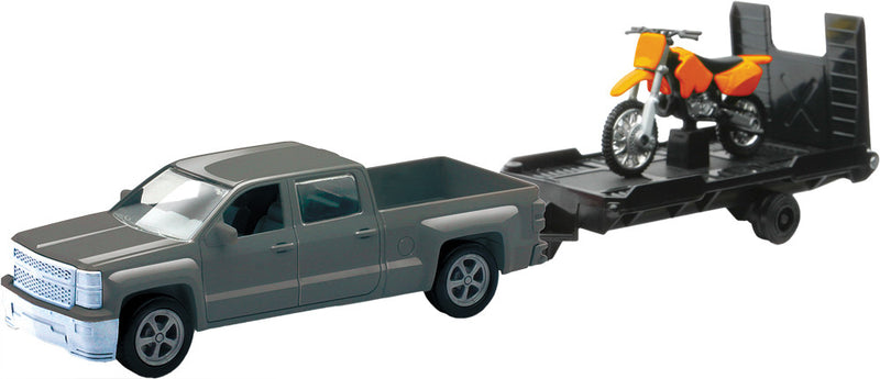 New Ray Toys Replica 1:43 TRK Trailer Bike Chevy Silver Bike Orange - 19535A