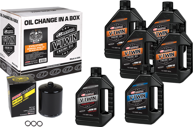 Maxima Racing Oil V-Twin OIL Change Kit Mineral EVO Black Filer - 90-069016PB