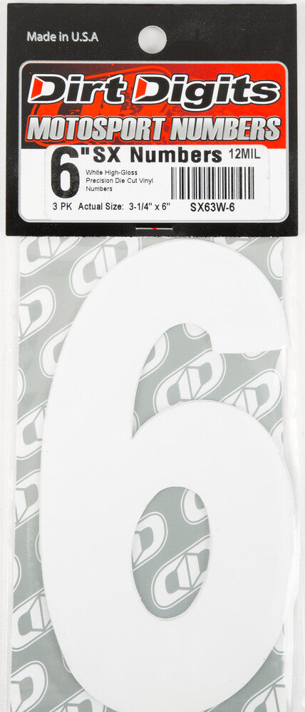 Dirt Digits 09-6506 SX63W-6 #6 6" WHITE SUPER X DIGITS 3/PK
