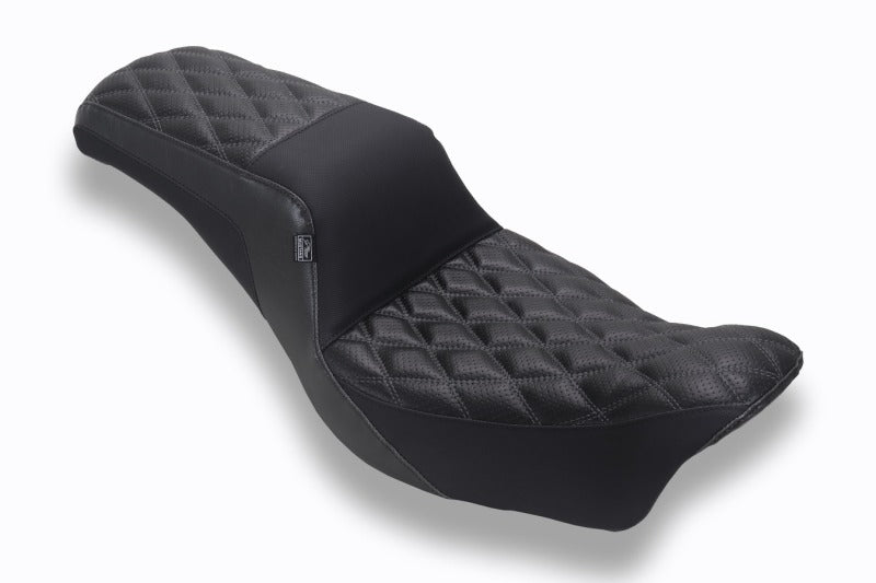 Mustang Motorcycle 78810GM Mustang 06-17 HD Dble Diamond Squareback One-piece, 2 Up Dyna Black W/gunmetal Thread - User 1