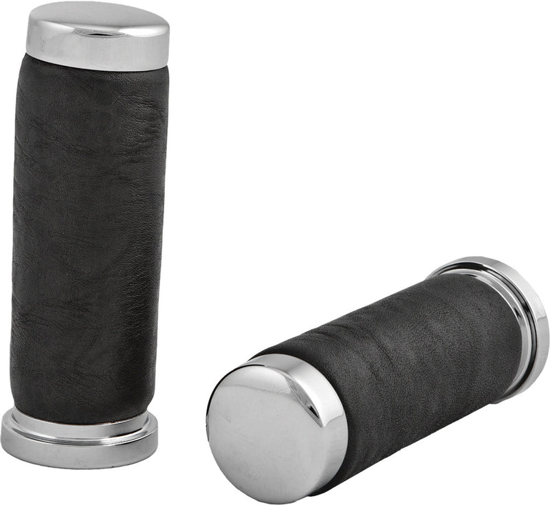 Harddrive Grips Leather Chrome W O Throttle Sleeve - 17-0503LB For Harley Motorcycles 1974-2018