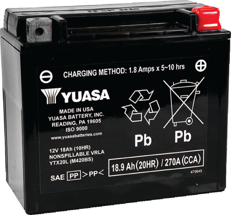 Yuasa Battery YUAM420BS Yuasa YTX20L Maintenance Free AGM 12-Volt Battery - Photo - Primary